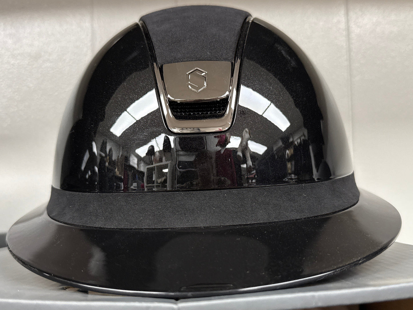 Helmet S Miss V1 Glossy - Black Alcantara Top - Black Chrome Rails & Blazon - Custom Samshield 1.0 - MSGLBC