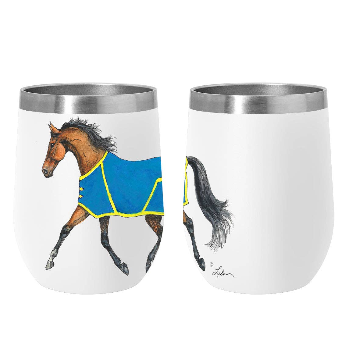 AWST Int'l 12 oz Stainless Steel Wine Tumbler-Lila Bay Horse: White/Blue / STD