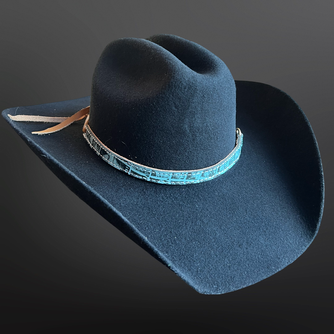 Cowboy Hat Band Embossed Leather Snaffle Bit Turquoise Brown: Turquoise