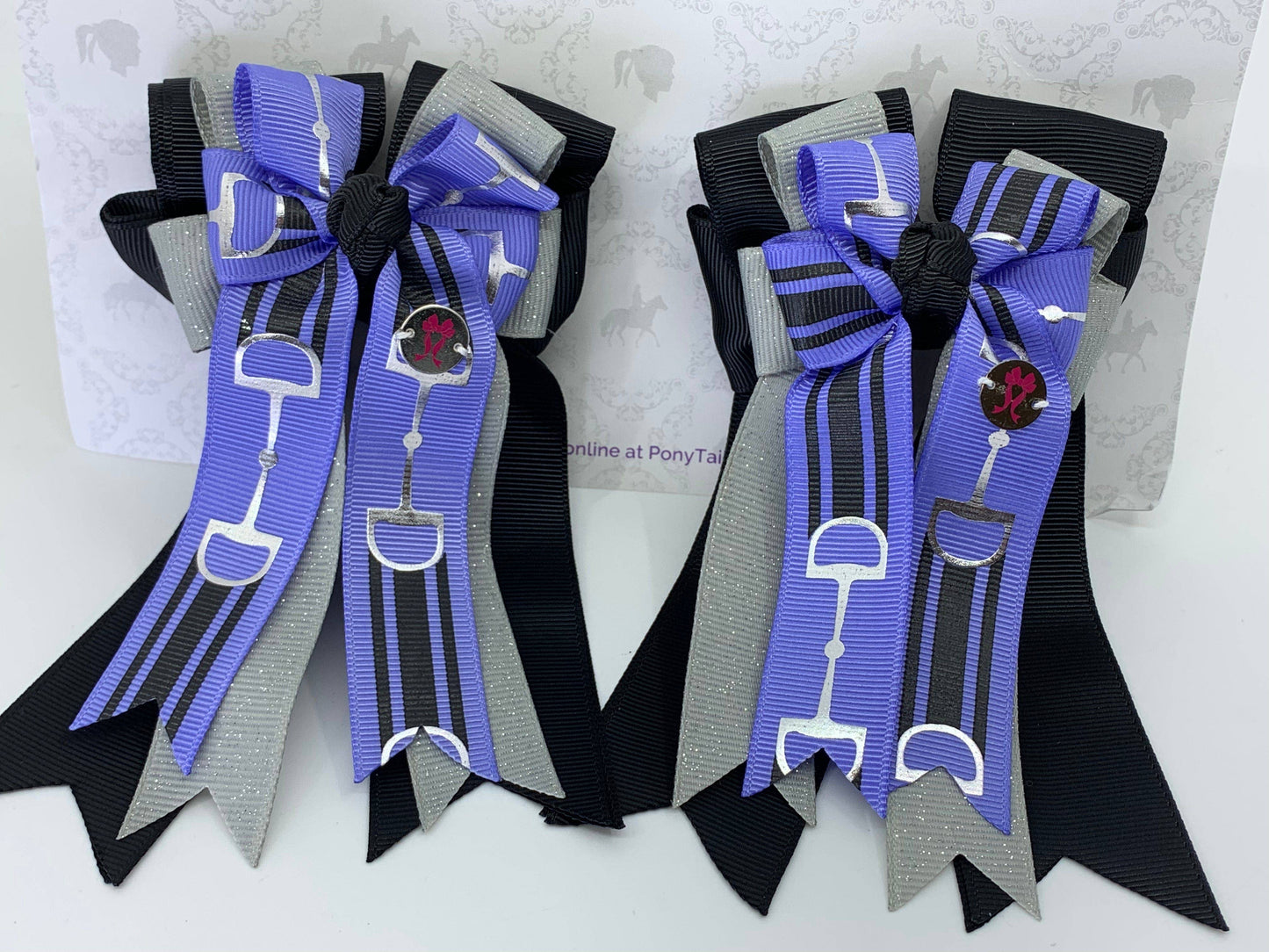 PonyTail Bows- Black/Gray Purple Bits