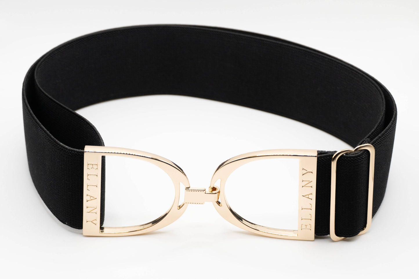 Black - 2" Gold Stirrup Equestrian Elastic Belt: Standard (Youth - Adult 2XL)