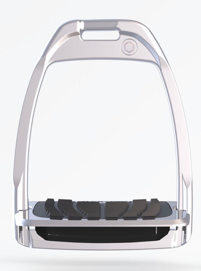 Flexon Stirrups- Hunter H - Chrome and Shock Absorbers - Flat Foot Plain Grip - Hunter H Style Iron Stirrup w/ Grip Flat Plain Footbed IG