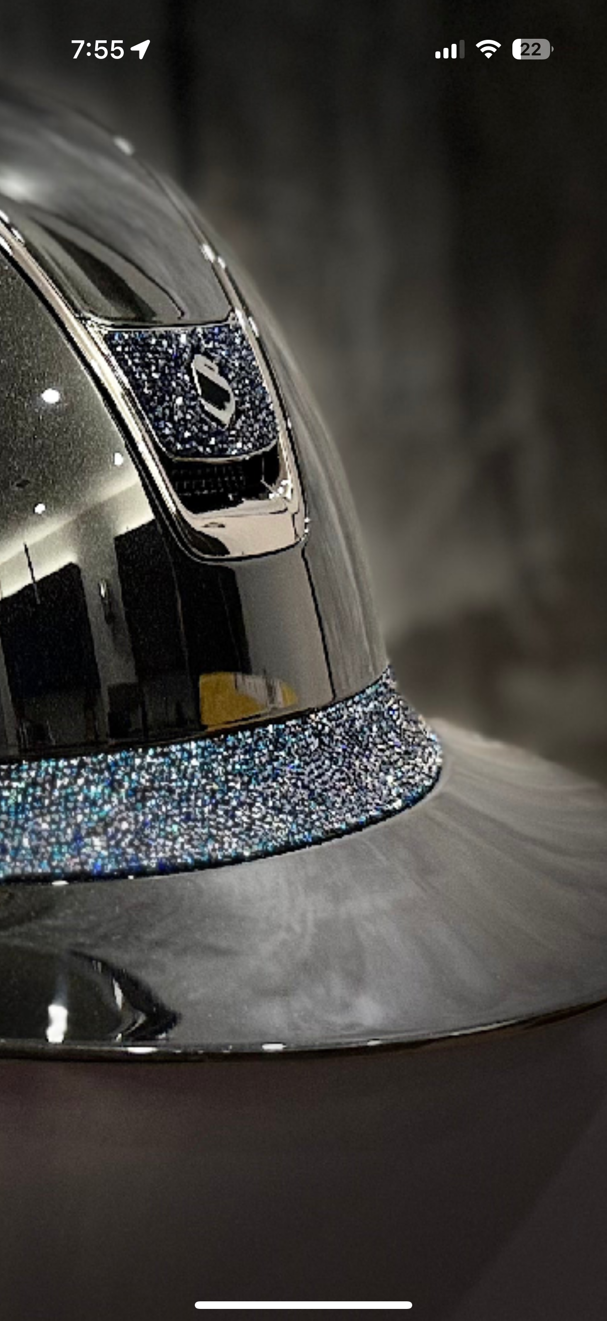 Helmet Miss V2 Glossy - Bermuda Blue Ultrafine Rock Swarovski Crystal - Bermuda Blazon - Bermuda UFR Band -Black Chrome Rails - Samshield Custom 2.0