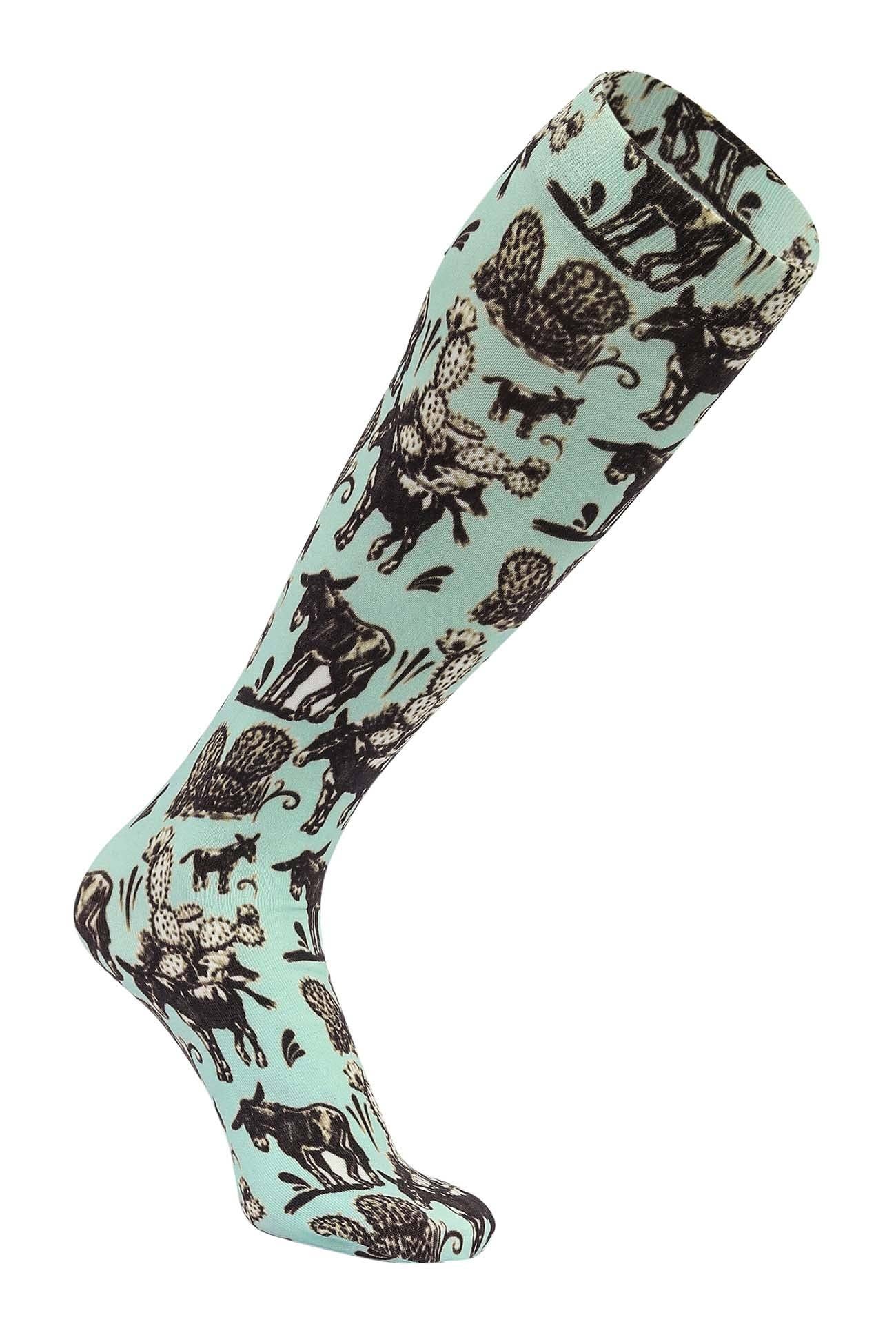 AWST Int'l Cactus Donkeys Socks: Light Green / STD