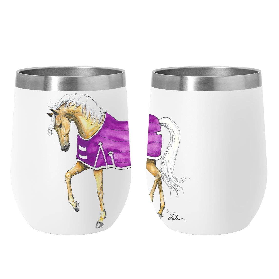 AWST Int'l 12 oz Stainless Steel Wine Tumbler-Lila Palomino Horse: White/Purple / STD