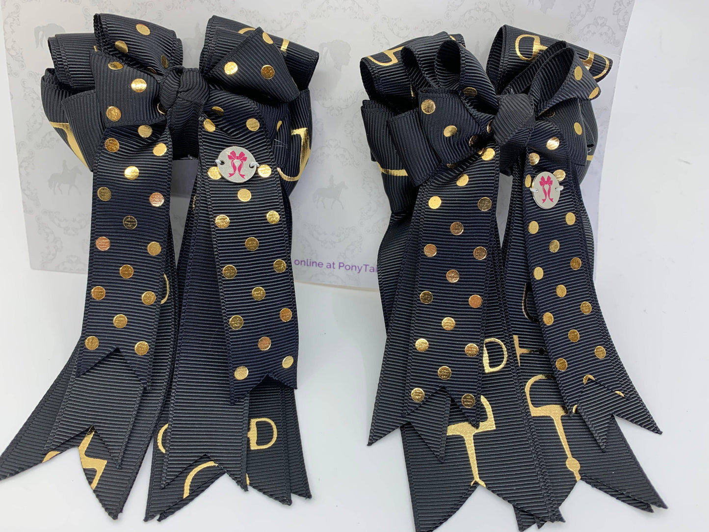 PonyTail Bows- Black/Gold Bits