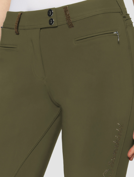 Samshield Ladies Adele Mid Rise Breech Kaki with Swarovski Crystal Detail - Knee Grip - SS26