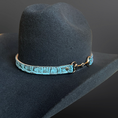 Cowboy Hat Band Embossed Leather Snaffle Bit Turquoise Brown: Turquoise