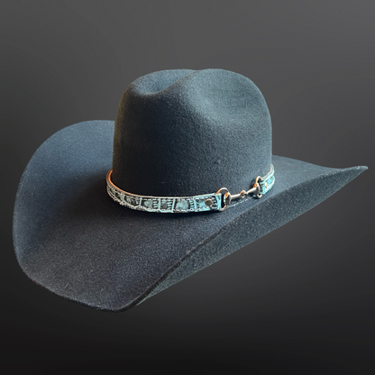 Cowboy Hat Band Embossed Leather Snaffle Bit Turquoise Brown: Turquoise