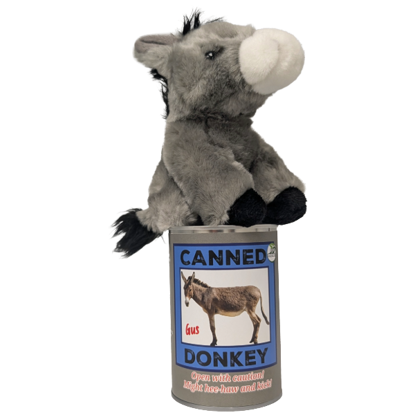 Canned Donkey | Stuffed Animal Zoo Plush w/Jokes | Gift: Regular Lid