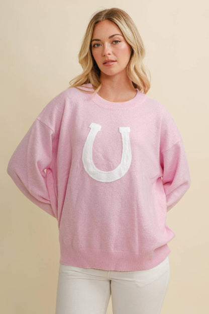 CSW13668 - HORSE SHOE PULLOVER SWEATER: Beige / M