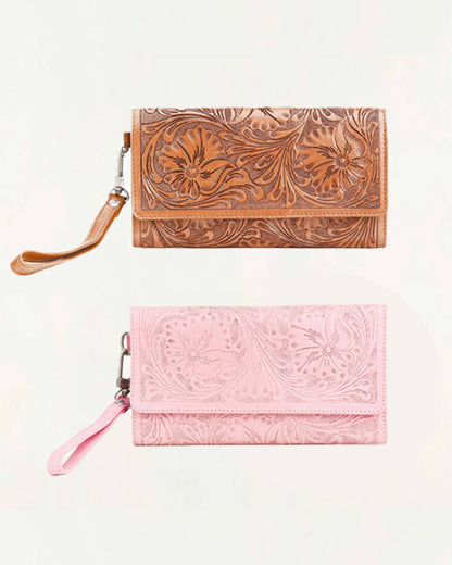 Loyal West Drover Wallet Brown: Brown Handtooled Leather And Calfskin / Single