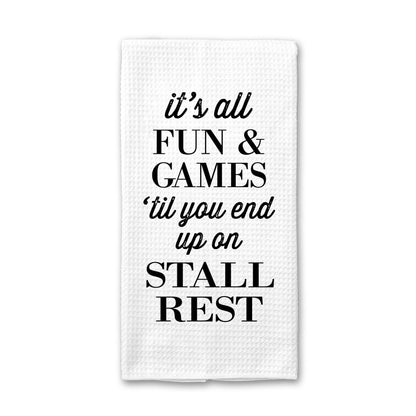Stall Rest Funny Horse Towel, Equine Gift for Horse Lovers: Transparent Cellophane Sleeve