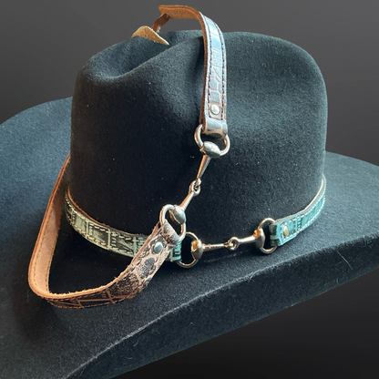 Cowboy Hat Band Embossed Leather Snaffle Bit Turquoise Brown: Turquoise