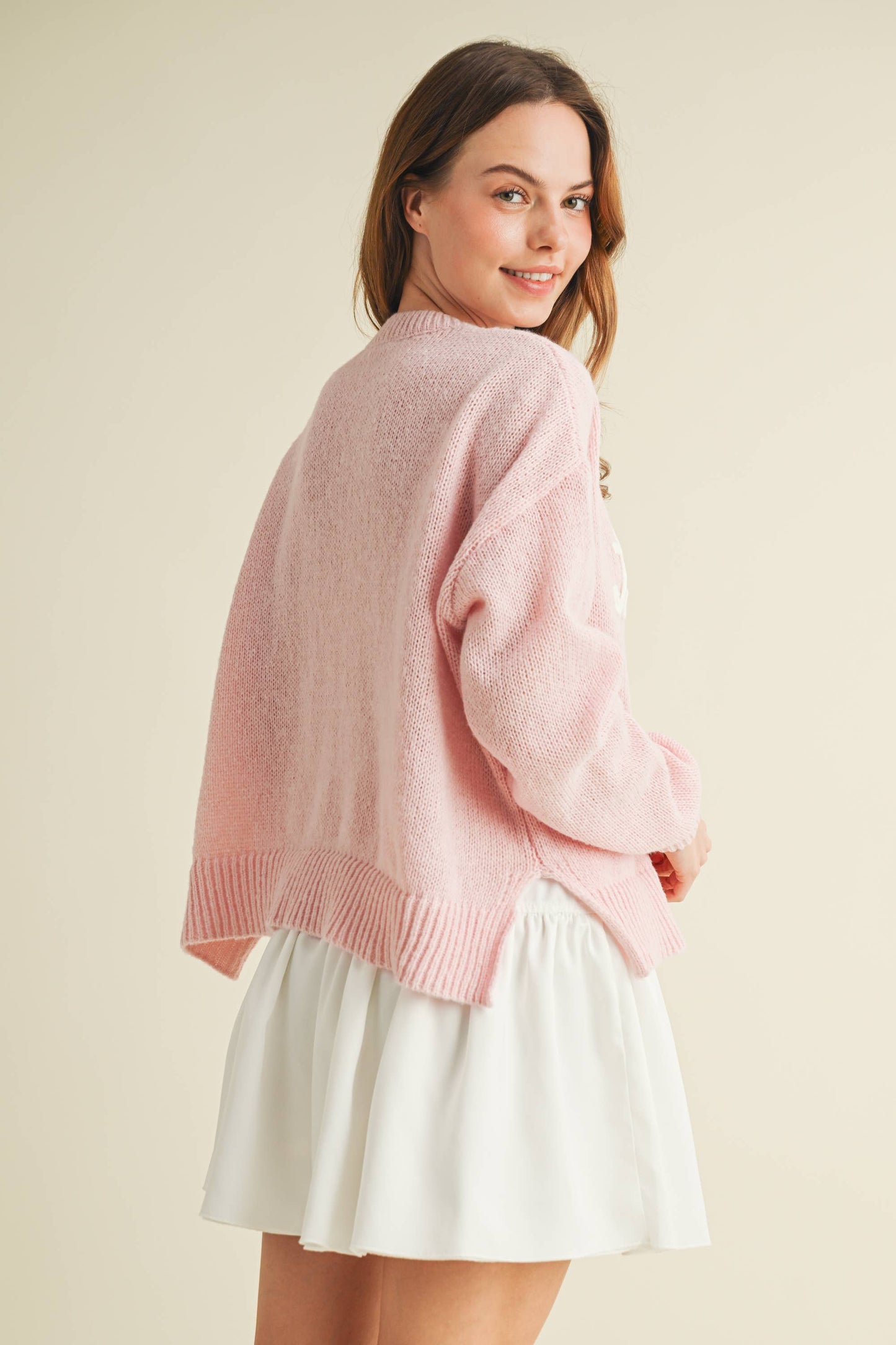 CSW10287Y - "HOWDY" EMBROIDERED KNIT SWEATER: Tan / S