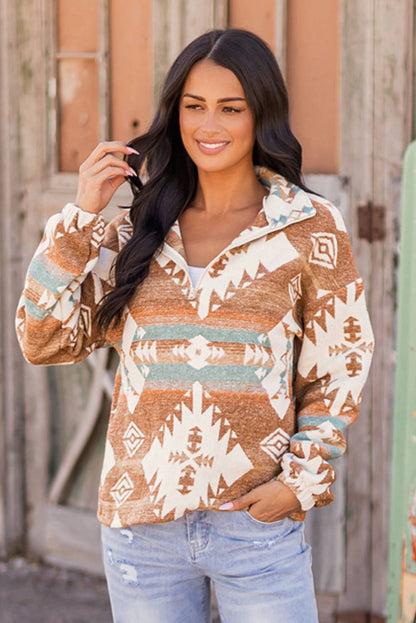 Fashion-W Western Quarter Zip Elastic Cuffs Sweatshirt: As shown / Missy / M