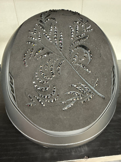 Helmet Miss V2 Matt - Crystal Flower Alcantara - Crystal Embroidery Band - Black Matt Blazon & Rails, 5 Jet Hermtite Swarovski Crystal - Samshield Custom 2.0 - MSV2CRFL