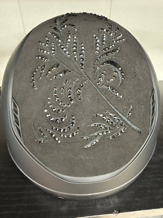 Helmet Miss V2 Matt - Crystal Flower Alcantara - Crystal Embroidery Band - Black Matt Blazon & Rails, 5 Jet Hermtite Swarovski Crystal - Samshield Custom 2.0 - MSV2CRFL