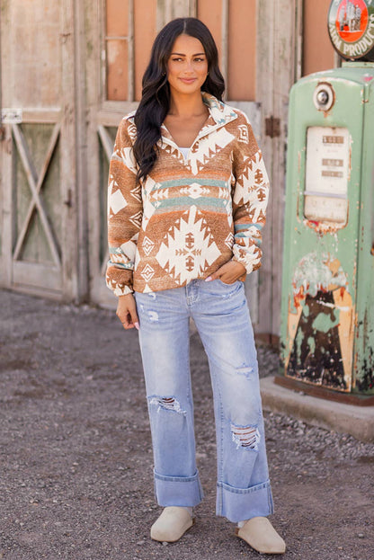 Fashion-W Western Quarter Zip Elastic Cuffs Sweatshirt: As shown / Missy / M