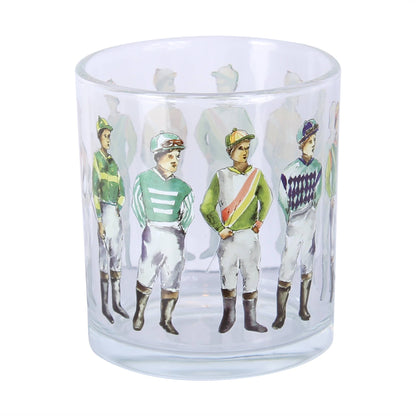 Standing Horse Racing Jockeys Wrapped Rocks Glass