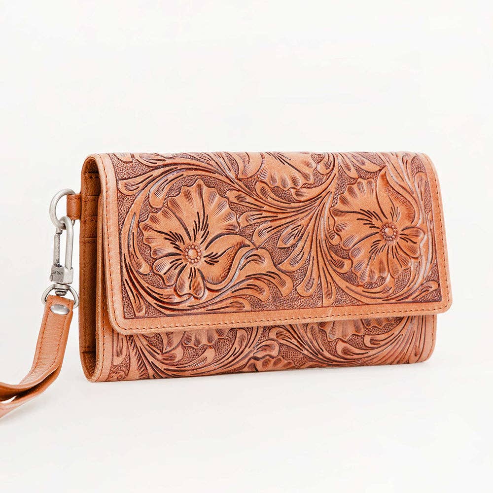 Loyal West Drover Wallet Brown: Brown Handtooled Leather And Calfskin / Single