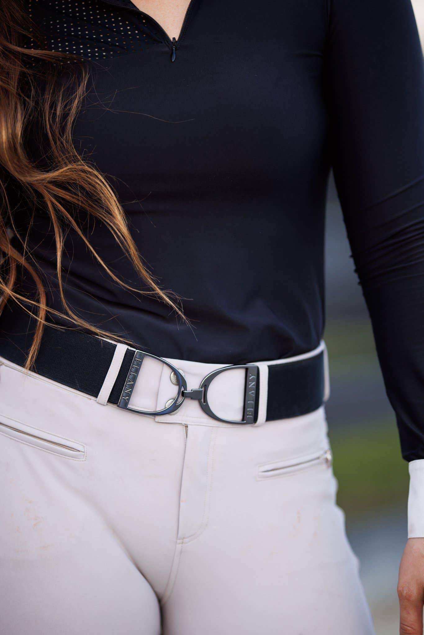 Black - 2" Gunmetal Stirrup Equestrian Elastic Belt