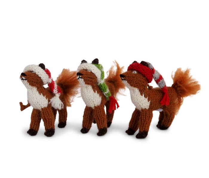 Handmade Knit Fox with Hat Holiday Ornament - Fair Trade