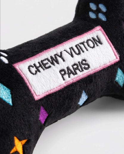 Black Monogram Chewy Vuiton Bone Squeaker Dog Toy: Large
