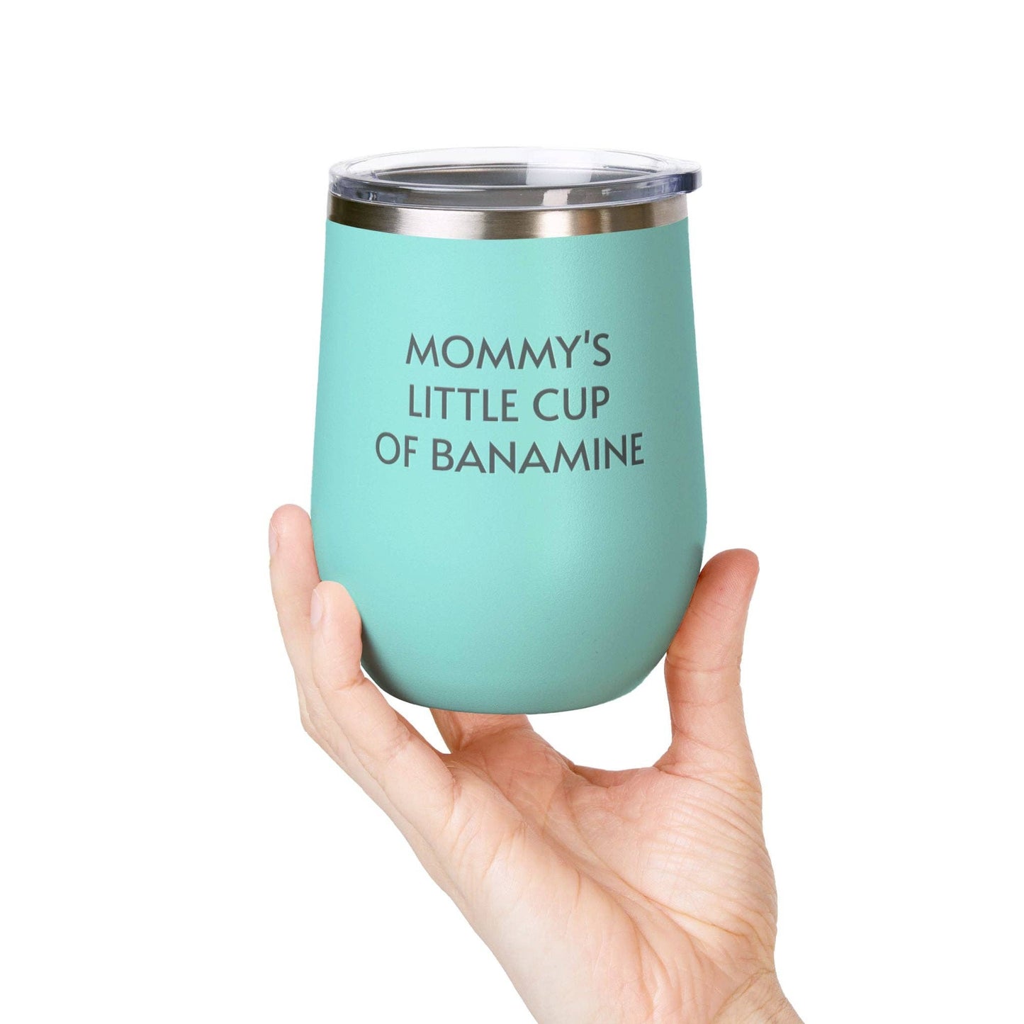 Wine Tumbler, 12oz - Mommy's Cup of Banamine  - Pastels: Light Blue / 12oz