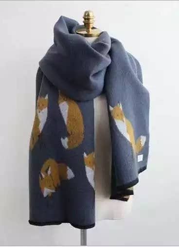Tallyho Mr Fox Soft Winter Scarf Shawl: Mint/Tan