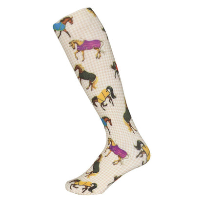 AWST Int'l Lila Horses in Blankets Equestrian Boot Socks Ladies: Multi / STD