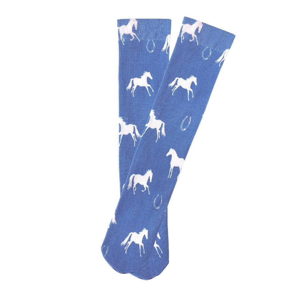 AWST Int'l Children's Lila Horses and Horseshoes Socks: Blue / STD