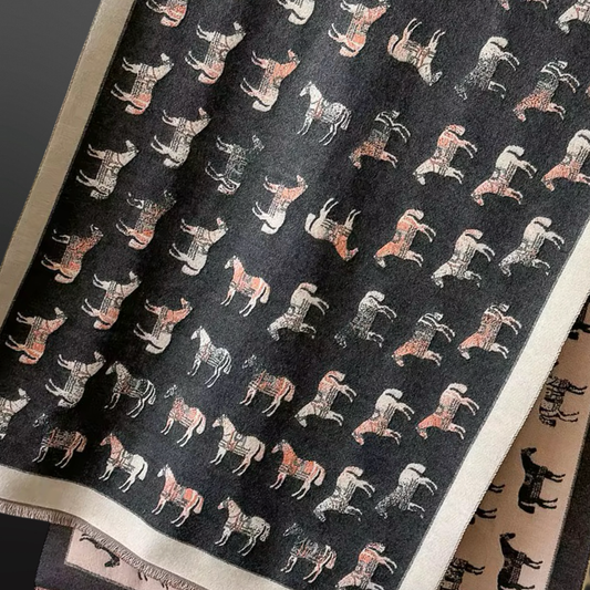 “Winter Horses” Equestrian Western Scarf: Gray