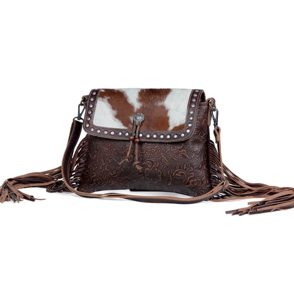 Carved Blossoms  Leather & Hairon Bag