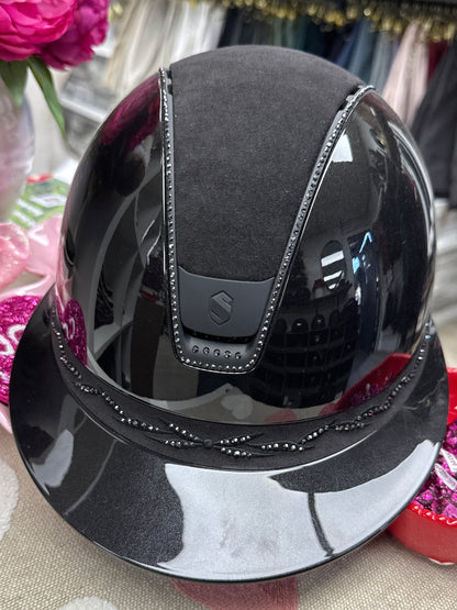 Helmet Miss V2 Glossy Black - Alcantara - 356 Black Swarovski Crystal - 5 Jet Hematite Swarovski Crystal - Samshield Custom 2.0 - MSG356ALCEC