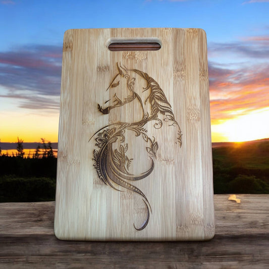 Horse design Bamboo Cutting Board, 3 available sizes: 8.5"x11"