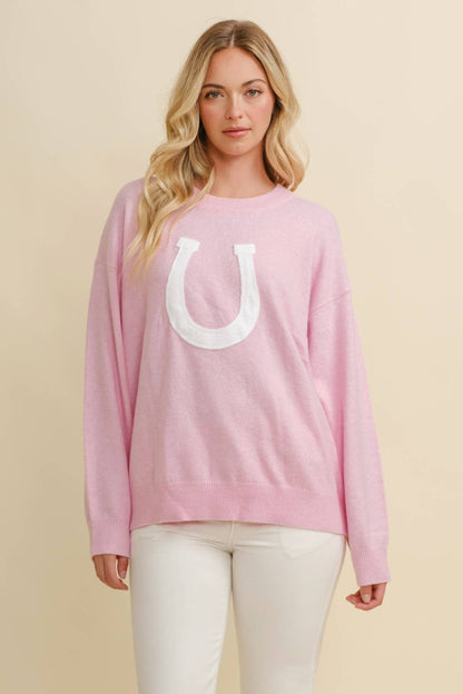 CSW13668 - HORSE SHOE PULLOVER SWEATER: Beige / L