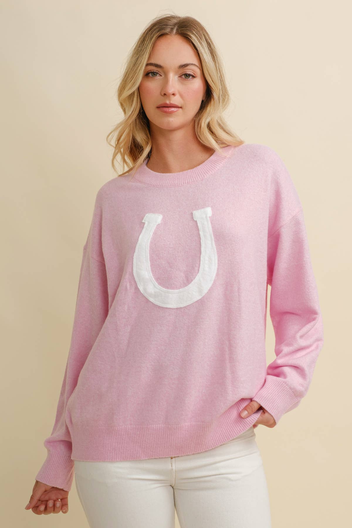 CSW13668 - HORSE SHOE PULLOVER SWEATER: Beige / S