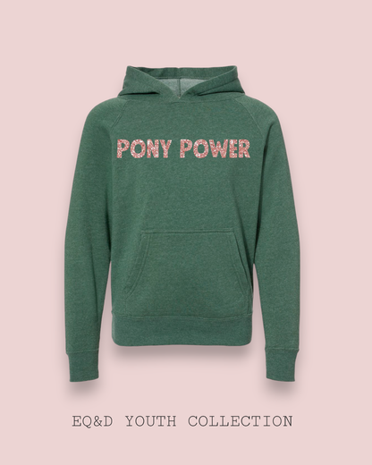 YOUTH PONY POWER HOODIE: POMEGRANATE/SILVER GLITTER / YL (14-16)