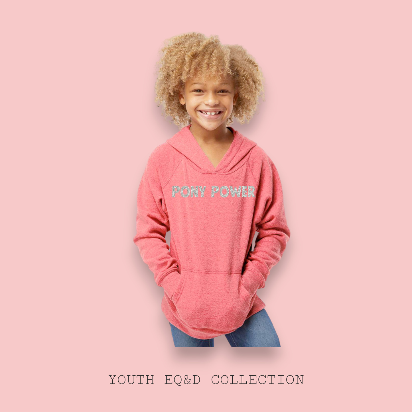 YOUTH PONY POWER HOODIE: POMEGRANATE/SILVER GLITTER / YM (10-12)