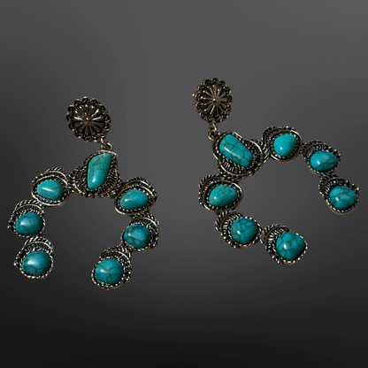 Faux Turquoise Naja Squash Blossom Earrings: Blue Turquoise
