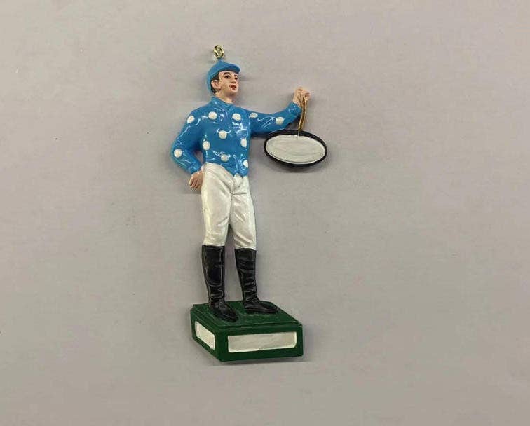 Standing Jockey Horse Racing Ornament - Blue