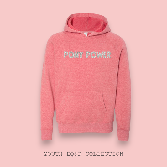 YOUTH PONY POWER HOODIE: POMEGRANATE/SILVER GLITTER / YM (10-12)