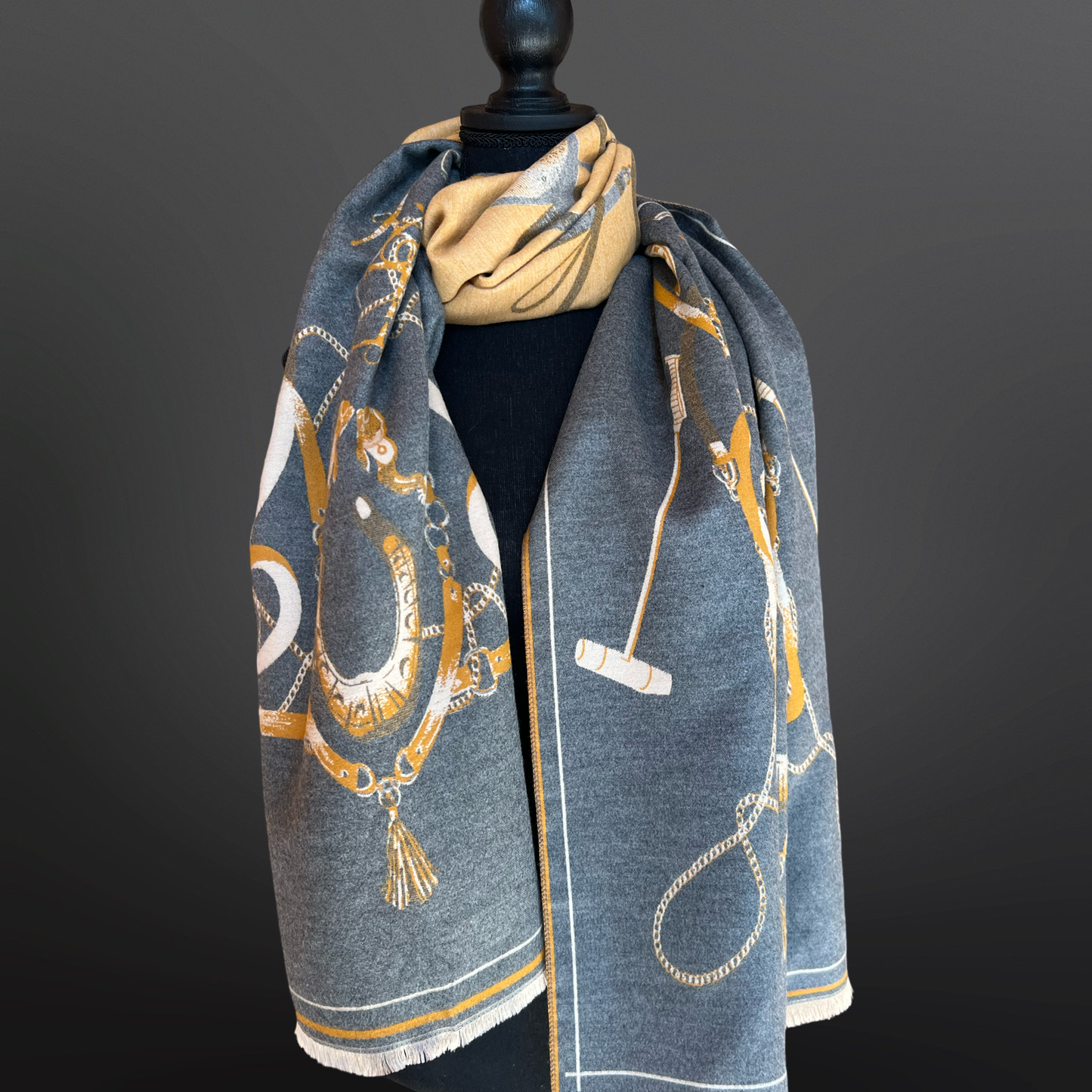 Horse Polo Pony Winter Scarf Saddle Mallets Horse Print 