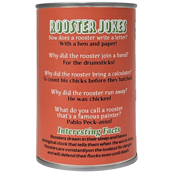 Canned Rooster | Farm Animal Plush w/Jokes | Unique Gift: Regular Lid