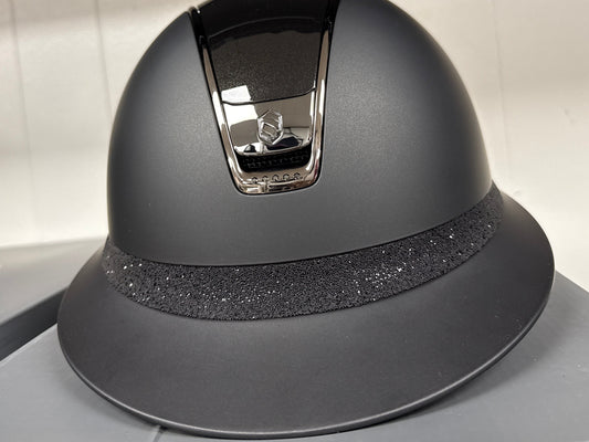 Helmet Miss V2 Matt - Glossy Top - Black Chrome Trim & Blazon - Ultra Fine Rock Band - 5 Crystal - Samshield Custom 2.0 - MSGLM5U