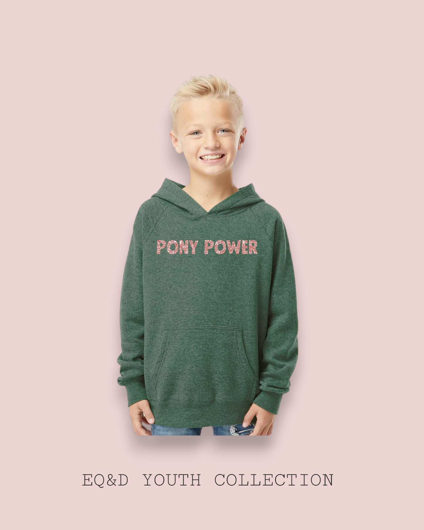 YOUTH PONY POWER HOODIE: POMEGRANATE/SILVER GLITTER / YL (14-16)