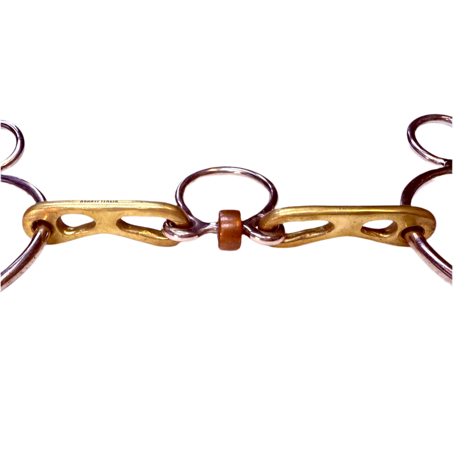 Bit Gag Nelson 1 1/2 Ring Custom Brass High Port Wide Snaffle with Three Piece Copper Roller Avanti Italia