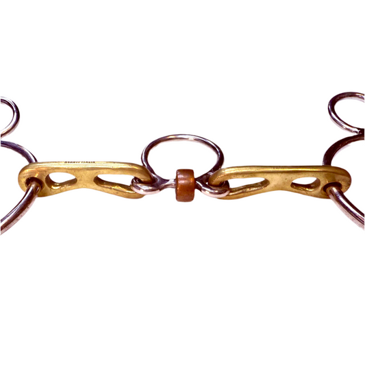 Bit Gag Nelson 1 1/2 Ring Custom Brass High Port Wide Snaffle with Three Piece Copper Roller Avanti Italia