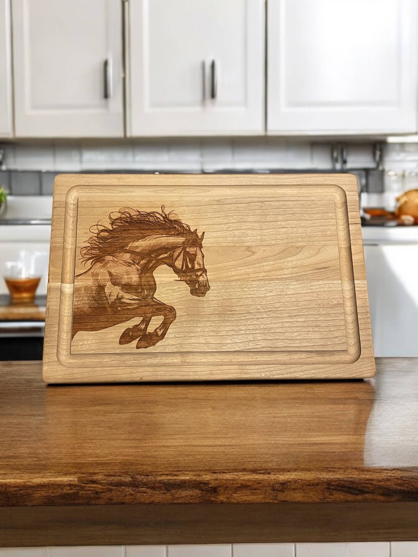 Jumping Horse Engraved Cherry Cutting Board : 8" x 12"